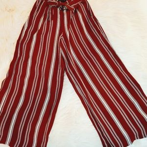 Cuffed Striped Pants Red& White Capri Styled W\ Tie Front